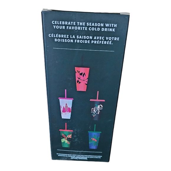 Starbucks 2021 Holiday Christmas Winter Reusable Cold Cups 5 pk Straws Lids 24oz - Picture 2 of 4